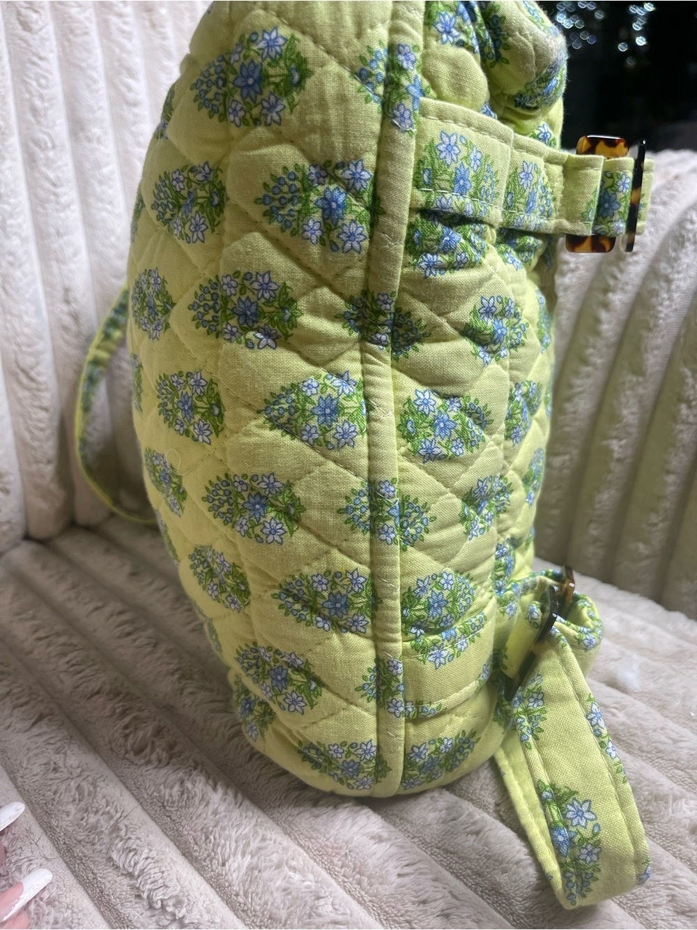 Vera Bradley Kerala Elephants Quilted Sling Backpack Green Floral Bag - Picture 5 of 7